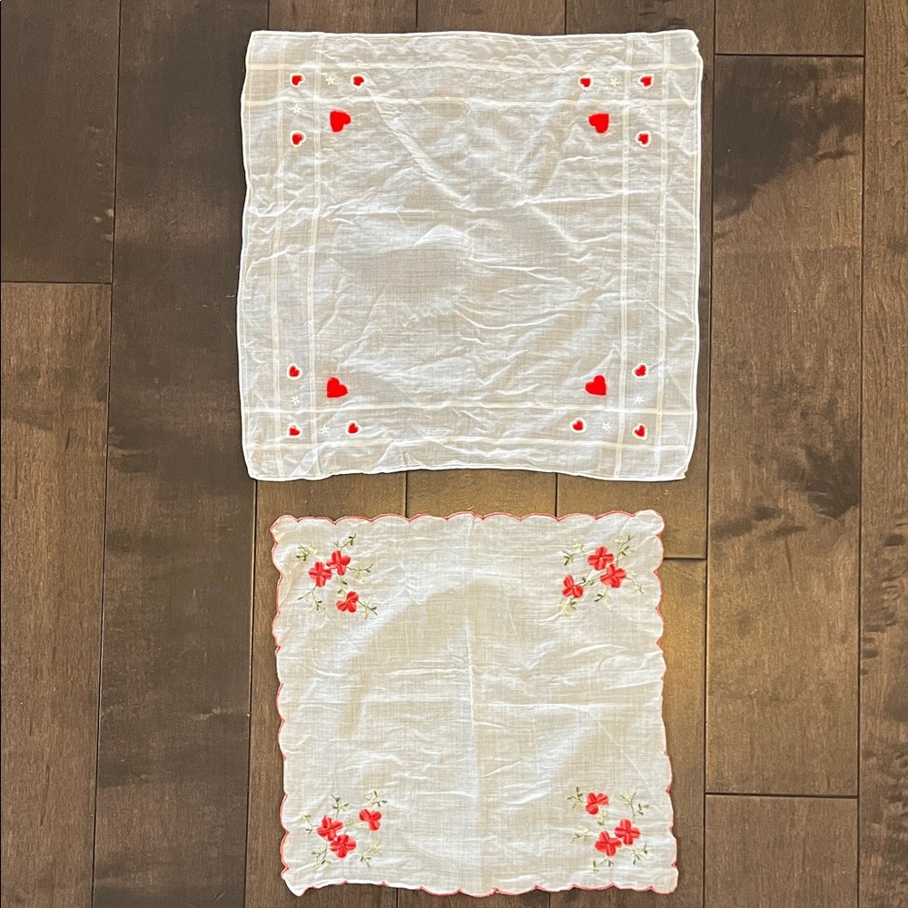 Set of Two Vintage Handkerchiefs with embroidery